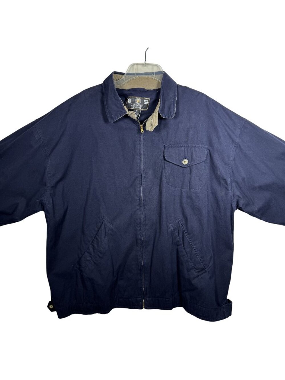Vintage J. Riggings Mens Navy Blue Cotton Zip-Up Jacket Size XL Workwear